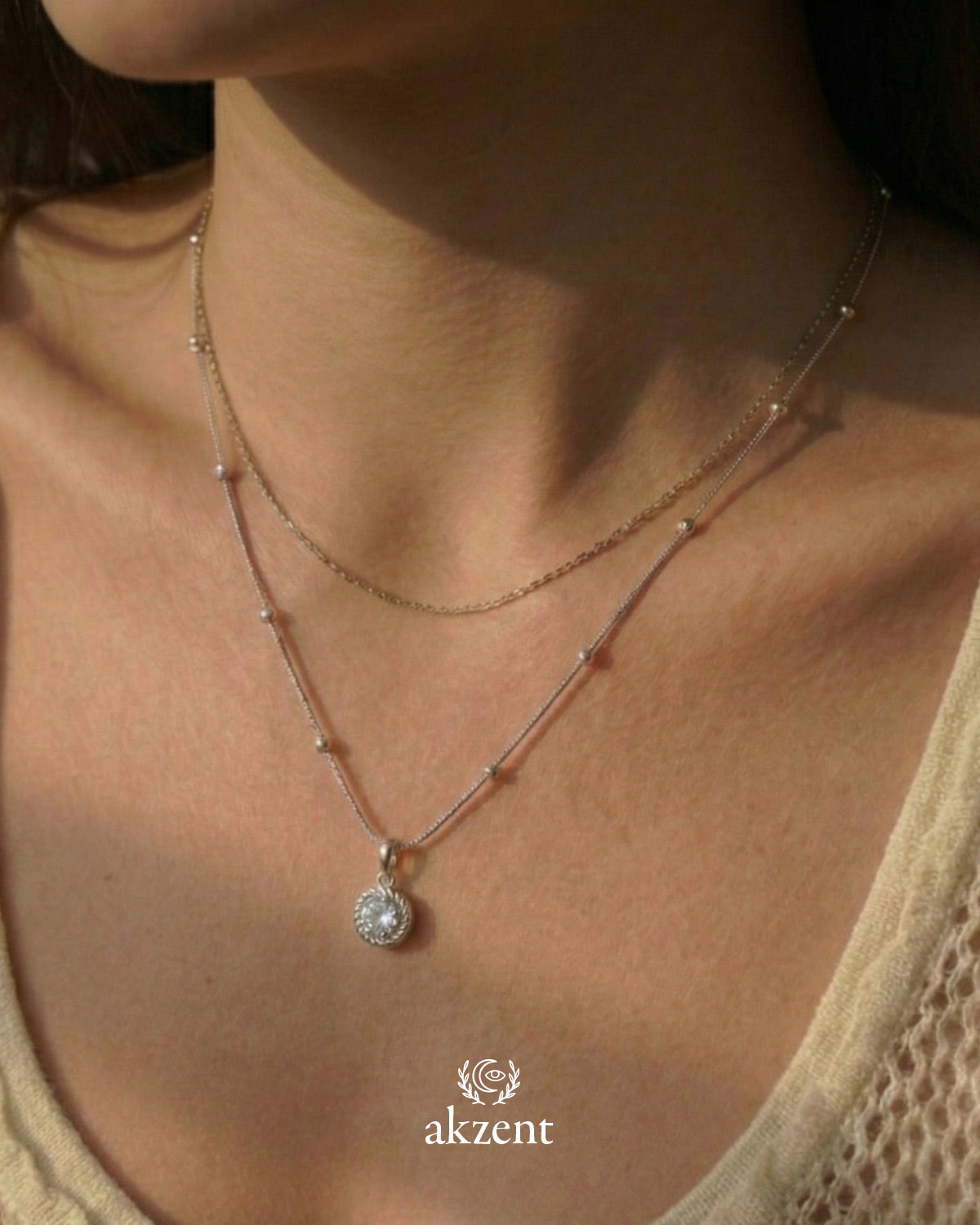 Akzent "Derly" Layering Kette mit Solitär-Anhänger