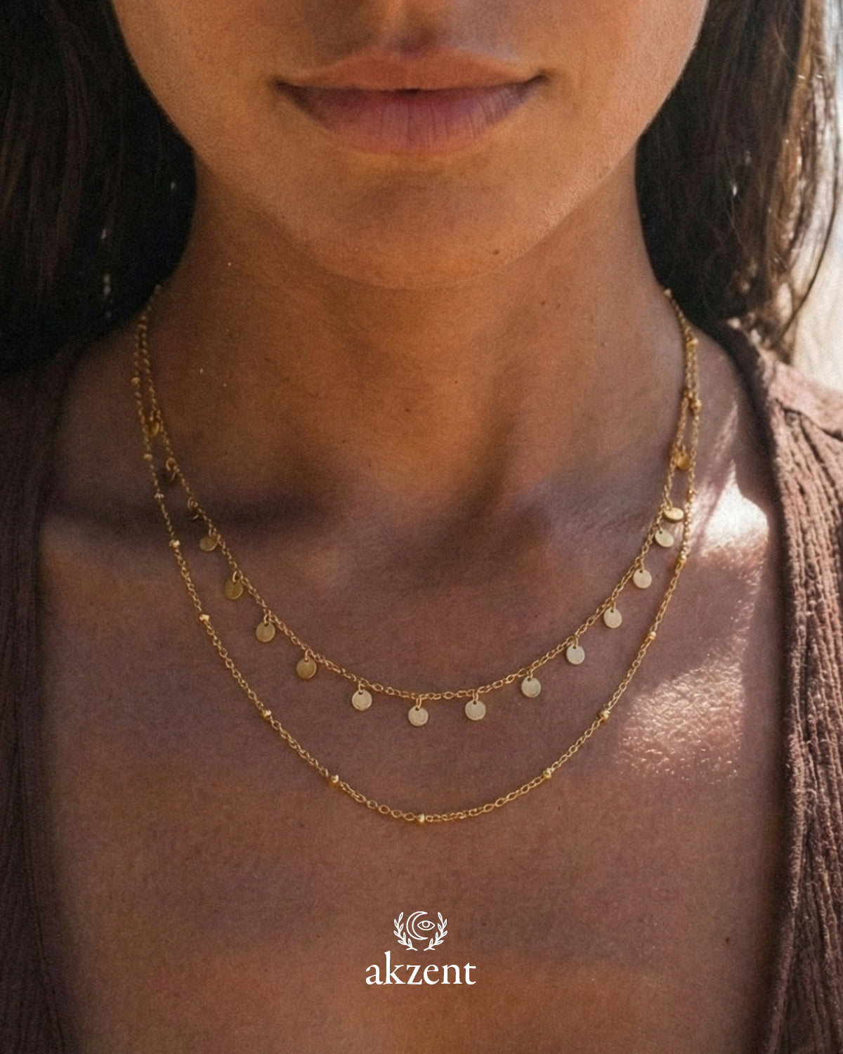 Akzent "Eline" Layering Halskette mit Plättchen