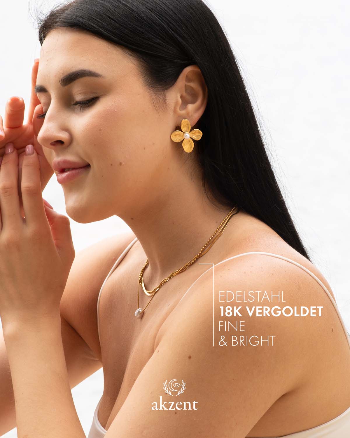 Akzent "Avala", dreireihige Layering-Halskette mit Perle