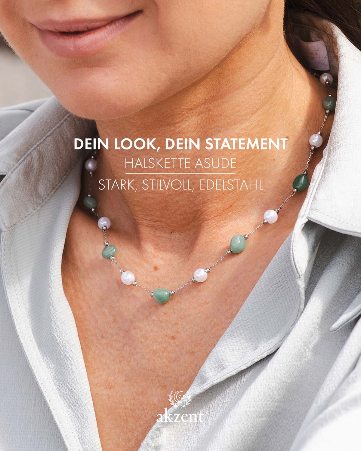 Akzent "Asude" Halskette mit Süßwasserperlen und Natursteine
