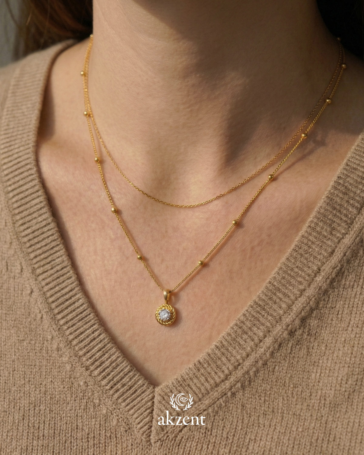Akzent "Derly" Layering Kette mit Solitär-Anhänger