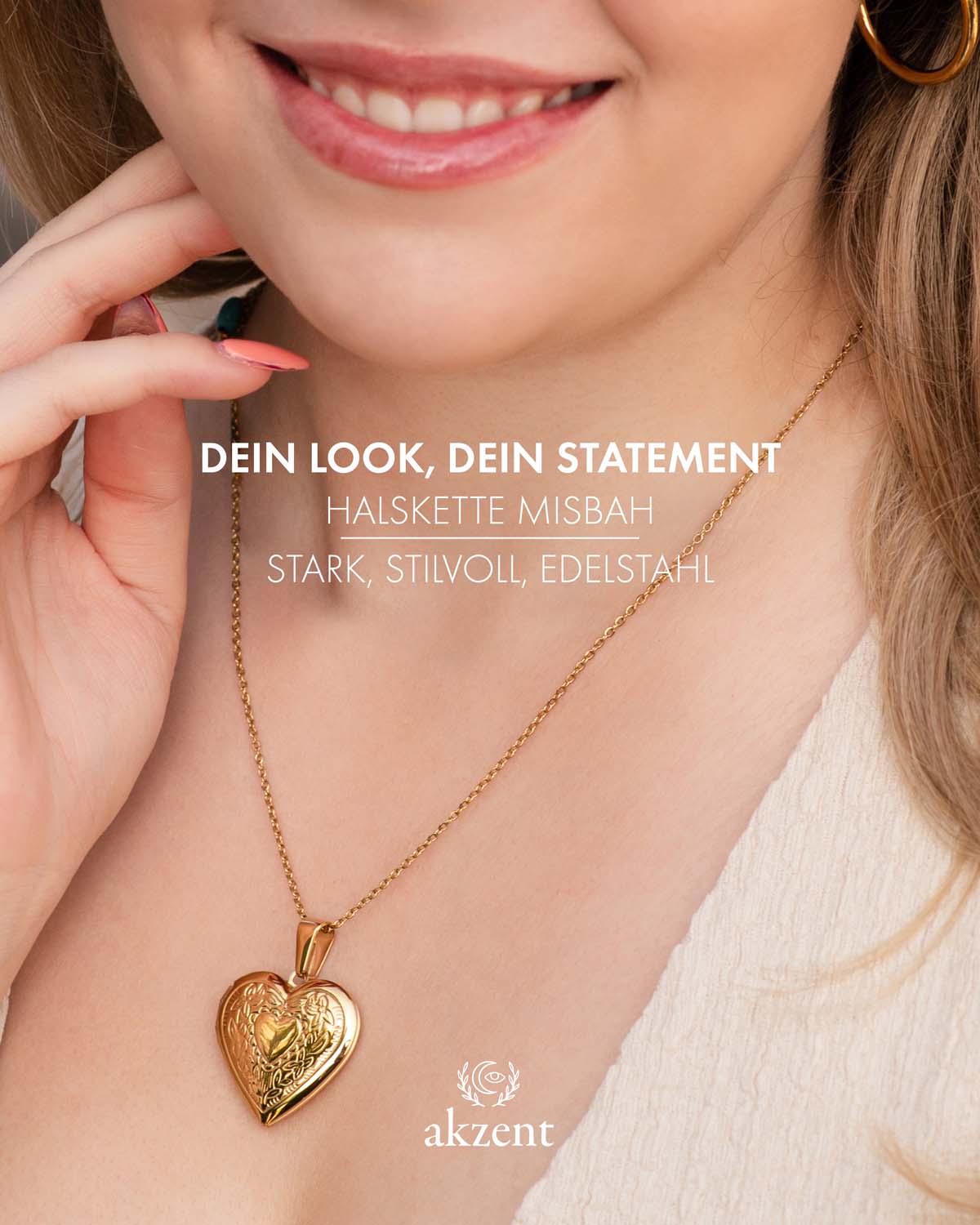 Akzent "Misbah" Halskette mit Herz Medaillon