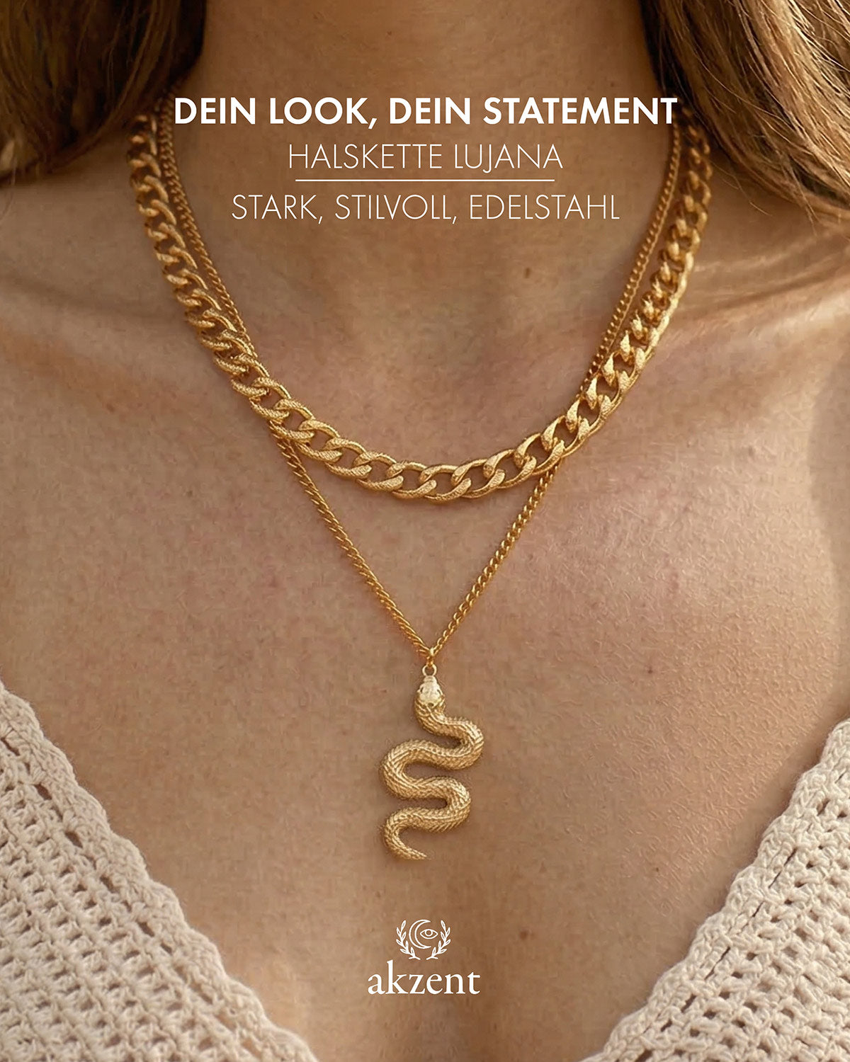 Akzent "Lujana" Layering Halskette mit Schlangenanhänger