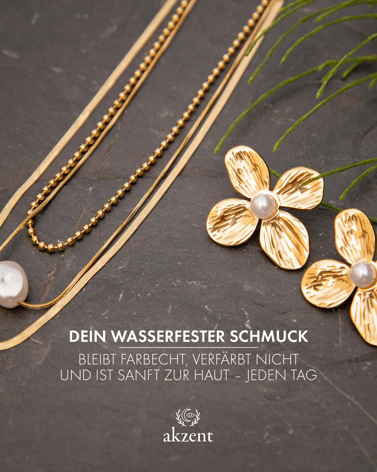 Akzent "Avala", dreireihige Layering-Halskette mit Perle