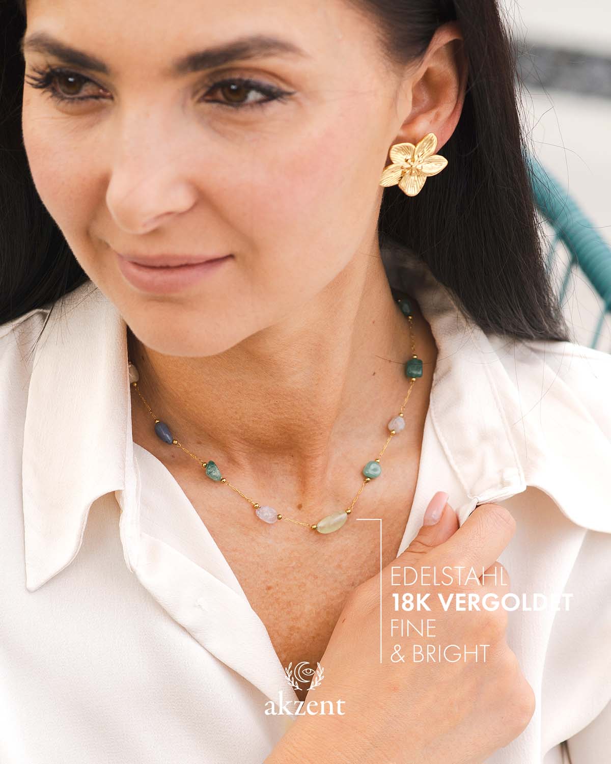 Akzent "Berna" Halskette mit farbigen Natursteinen