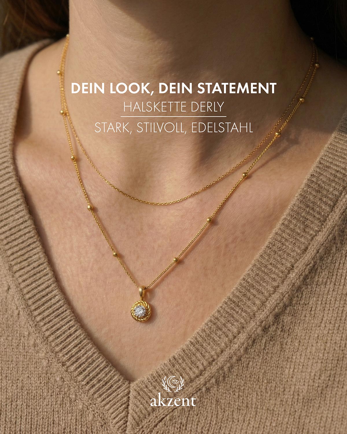 Akzent "Derly" Layering Kette mit Solitär-Anhänger